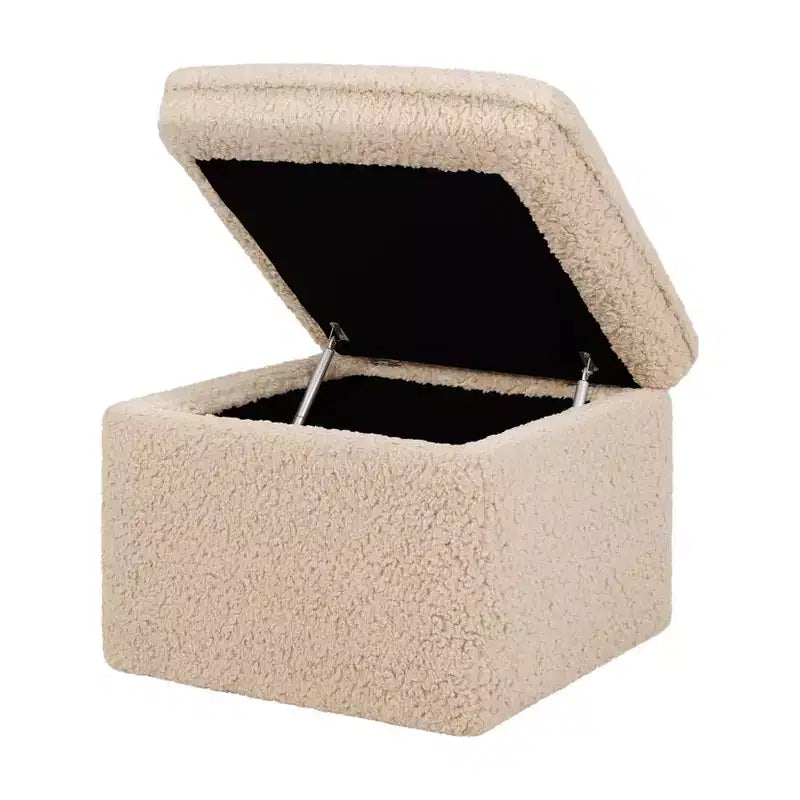 Storage Ottoman, Boucle Upholstered with Soft-Close Lid for Nursery