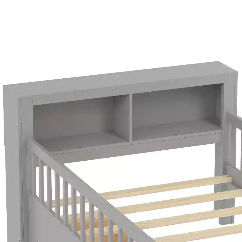 Wood Twin Size Platform Bed with 2 Storage Drawers and Guardrails for Kids