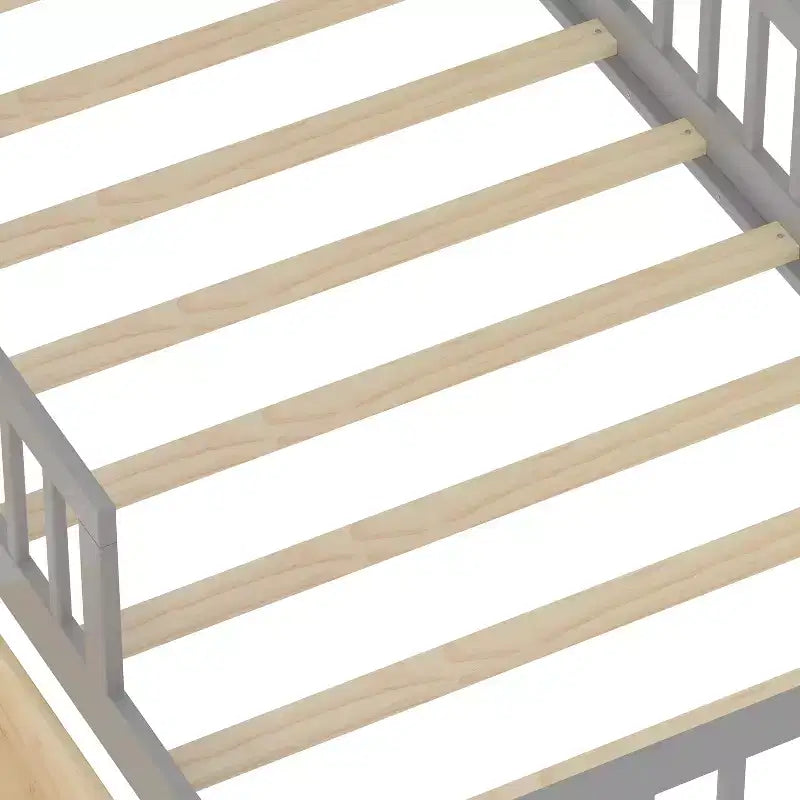 Wood Twin Size Platform Bed with 2 Storage Drawers and Guardrails for Kids