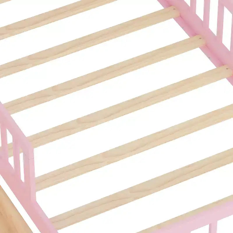 Wood Twin Size Platform Bed with 2 Storage Drawers and Guardrails for Kids