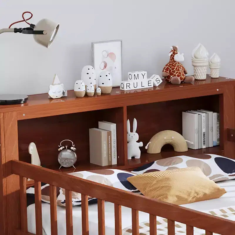 Wood Twin Size Platform Bed with 2 Storage Drawers and Guardrails for Kids