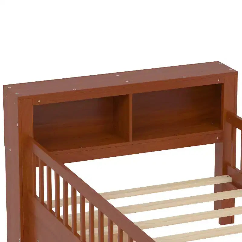 Wood Twin Size Platform Bed with 2 Storage Drawers and Guardrails for Kids
