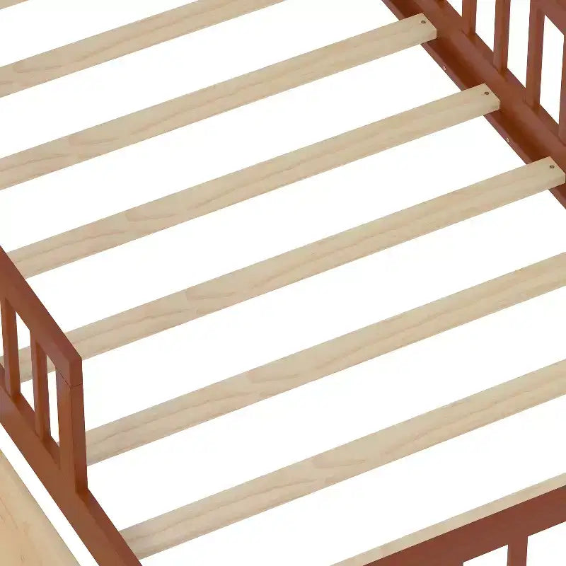 Wood Twin Size Platform Bed with 2 Storage Drawers and Guardrails for Kids