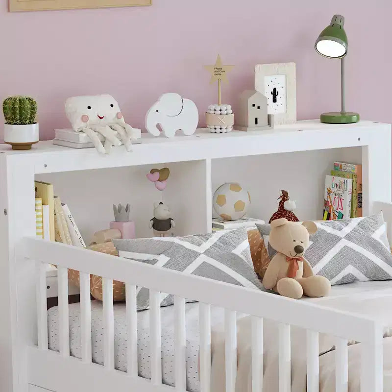 Wood Twin Size Platform Bed with 2 Storage Drawers and Guardrails for Kids