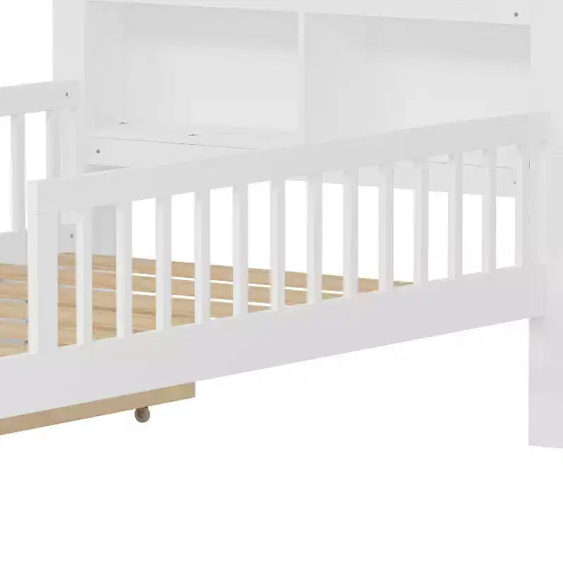 Wood Twin Size Platform Bed with 2 Storage Drawers and Guardrails for Kids