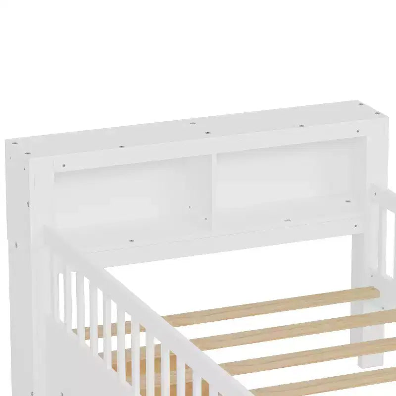 Wood Twin Size Platform Bed with 2 Storage Drawers and Guardrails for Kids