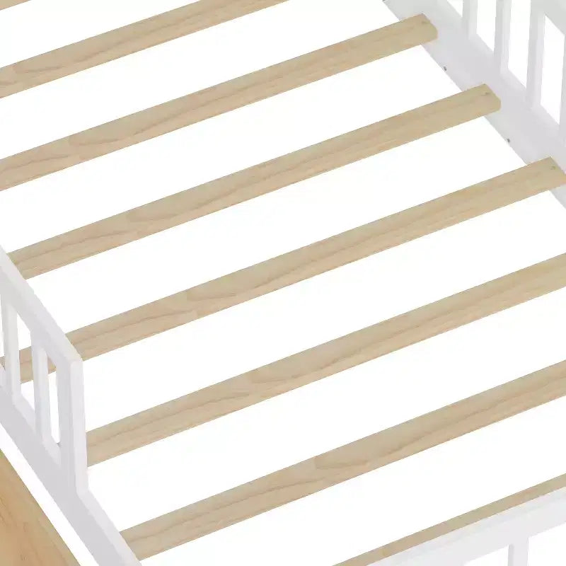 Wood Twin Size Platform Bed with 2 Storage Drawers and Guardrails for Kids