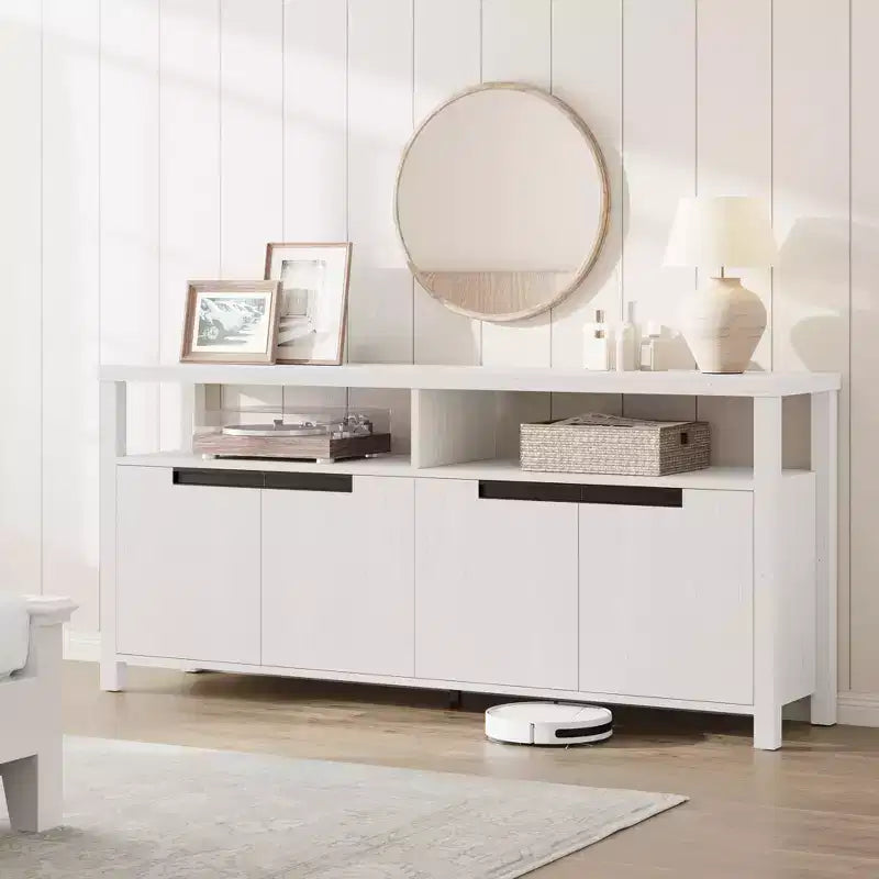 Farmhouse-Style TV Console with Storage and Open Shelving Modern Tall Media Cabinet for Living Room or Bedroom