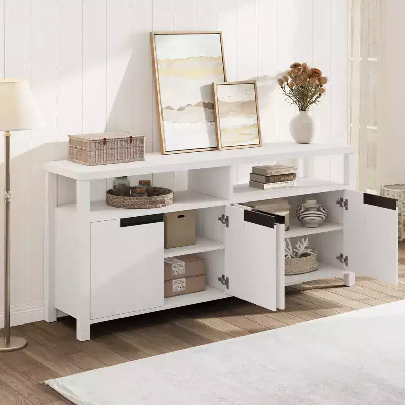 Farmhouse-Style TV Console with Storage and Open Shelving Modern Tall Media Cabinet for Living Room or Bedroom