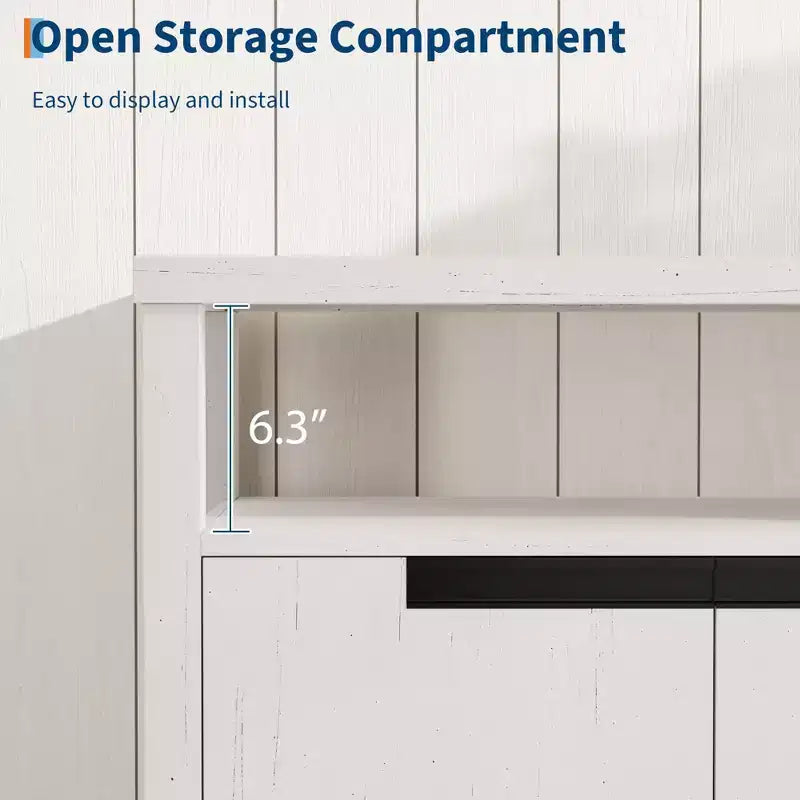 Farmhouse-Style TV Console with Storage and Open Shelving Modern Tall Media Cabinet for Living Room or Bedroom