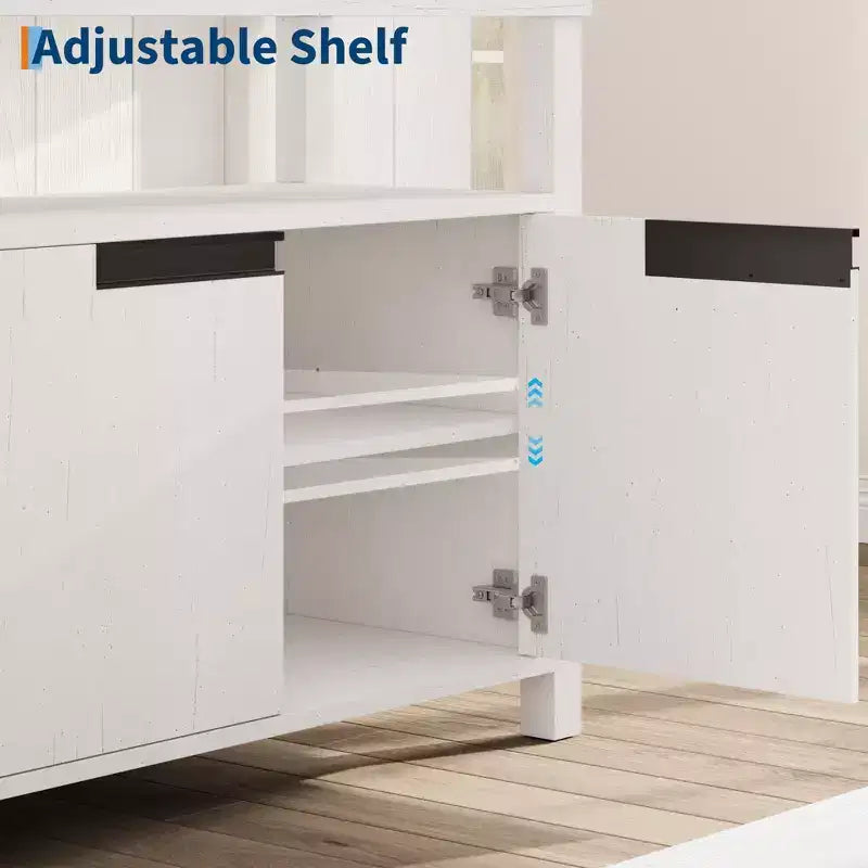Farmhouse-Style TV Console with Storage and Open Shelving Modern Tall Media Cabinet for Living Room or Bedroom