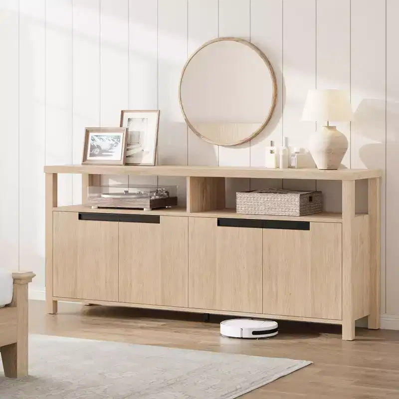 Farmhouse-Style TV Console with Storage and Open Shelving Modern Tall Media Cabinet for Living Room or Bedroom