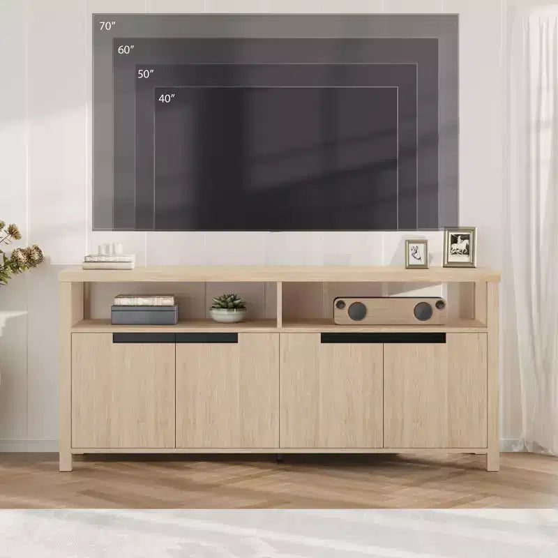 Farmhouse-Style TV Console with Storage and Open Shelving Modern Tall Media Cabinet for Living Room or Bedroom