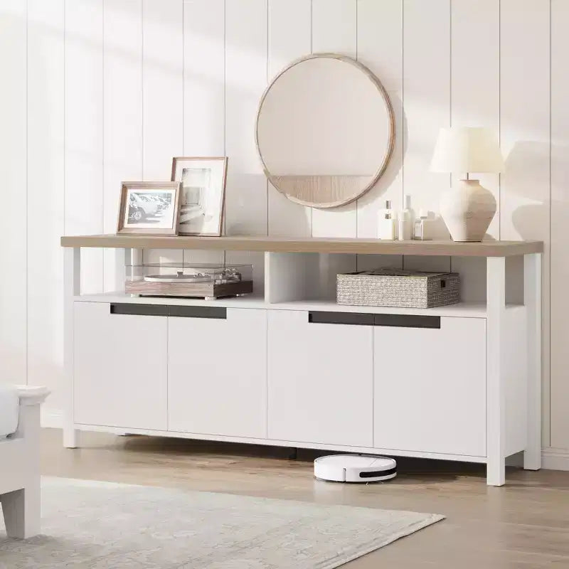 Farmhouse-Style TV Console with Storage and Open Shelving Modern Tall Media Cabinet for Living Room or Bedroom