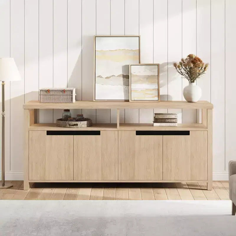 Farmhouse-Style TV Console with Storage and Open Shelving Modern Tall Media Cabinet for Living Room or Bedroom