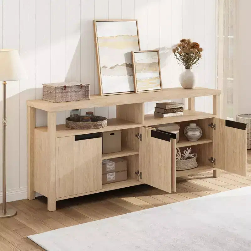 Farmhouse-Style TV Console with Storage and Open Shelving Modern Tall Media Cabinet for Living Room or Bedroom