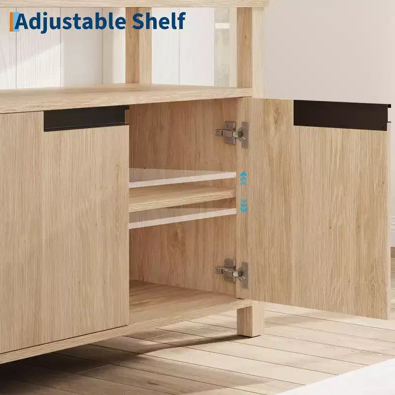 Farmhouse-Style TV Console with Storage and Open Shelving Modern Tall Media Cabinet for Living Room or Bedroom