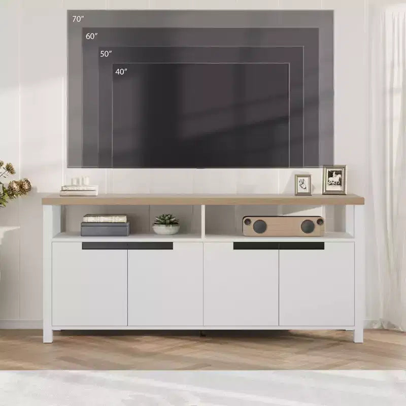 Farmhouse-Style TV Console with Storage and Open Shelving Modern Tall Media Cabinet for Living Room or Bedroom