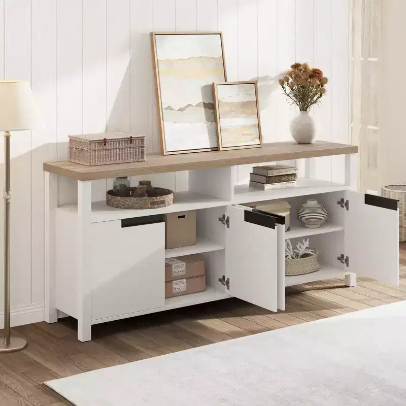 Farmhouse-Style TV Console with Storage and Open Shelving Modern Tall Media Cabinet for Living Room or Bedroom
