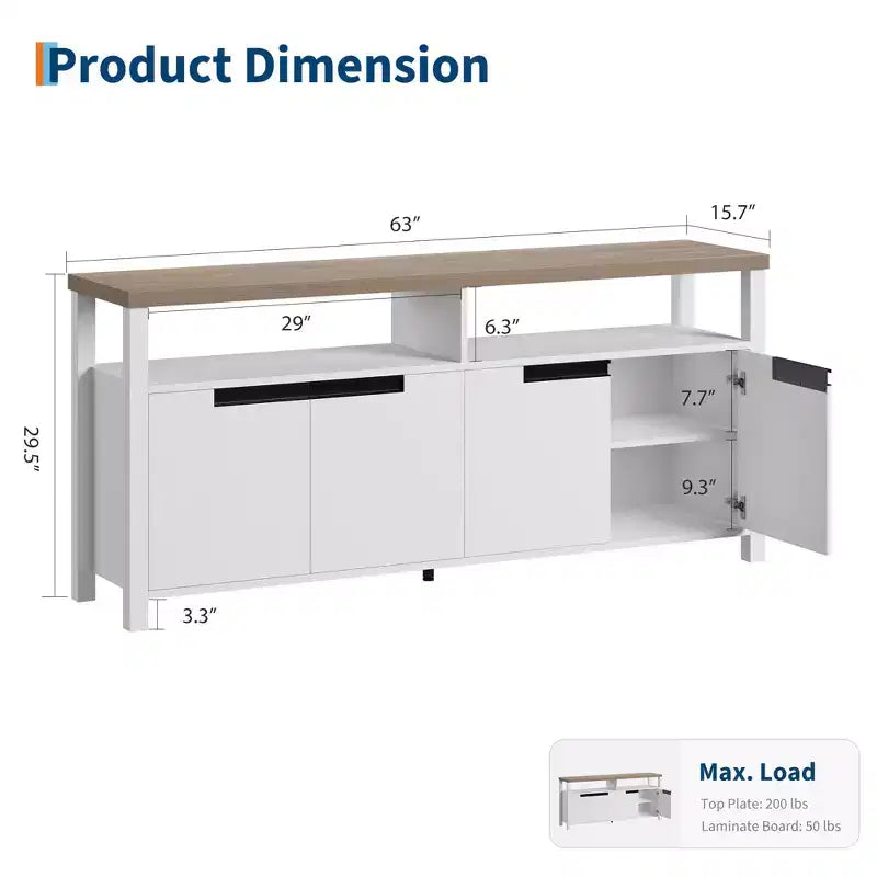 Farmhouse-Style TV Console with Storage and Open Shelving Modern Tall Media Cabinet for Living Room or Bedroom