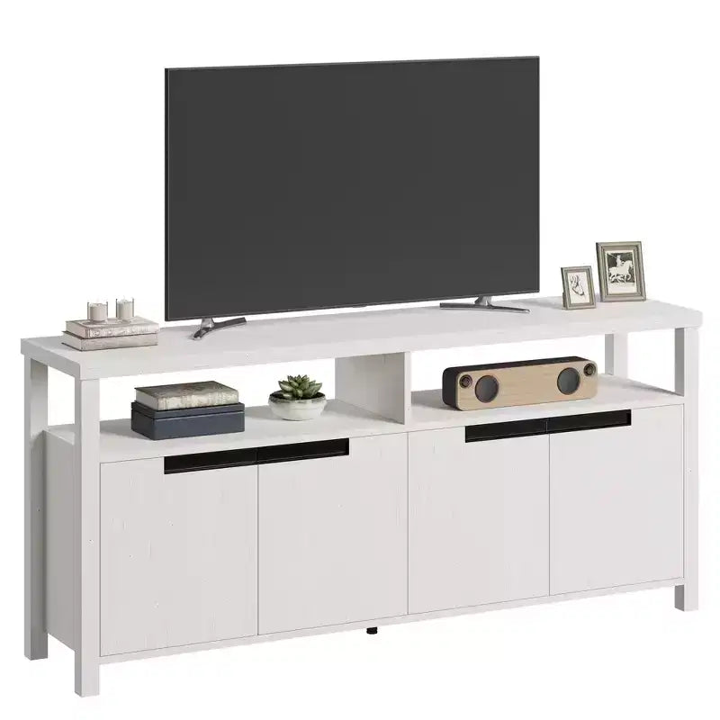 Farmhouse-Style TV Console with Storage and Open Shelving Modern Tall Media Cabinet for Living Room or Bedroom