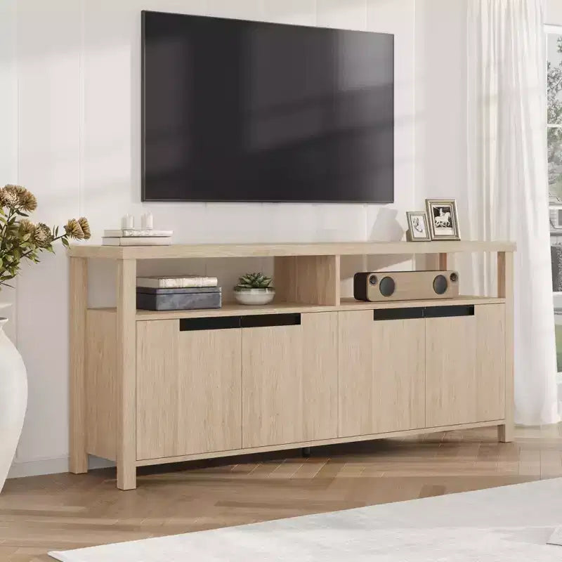 Farmhouse-Style TV Console with Storage and Open Shelving Modern Tall Media Cabinet for Living Room or Bedroom