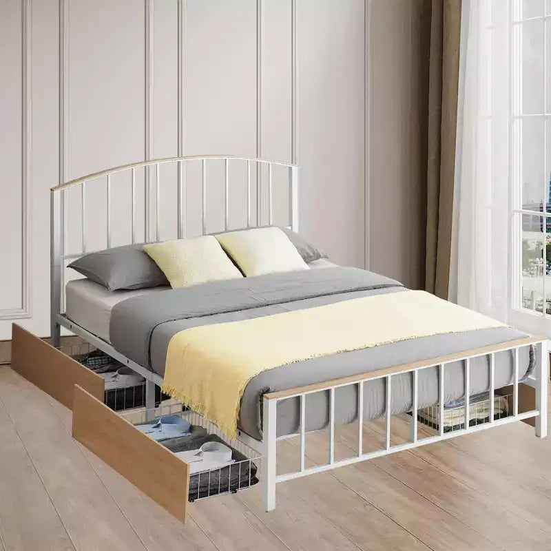 Modern Metal Platform Bed Frame with 4 Storage Drawers, No Noise, No Box Spring Needed