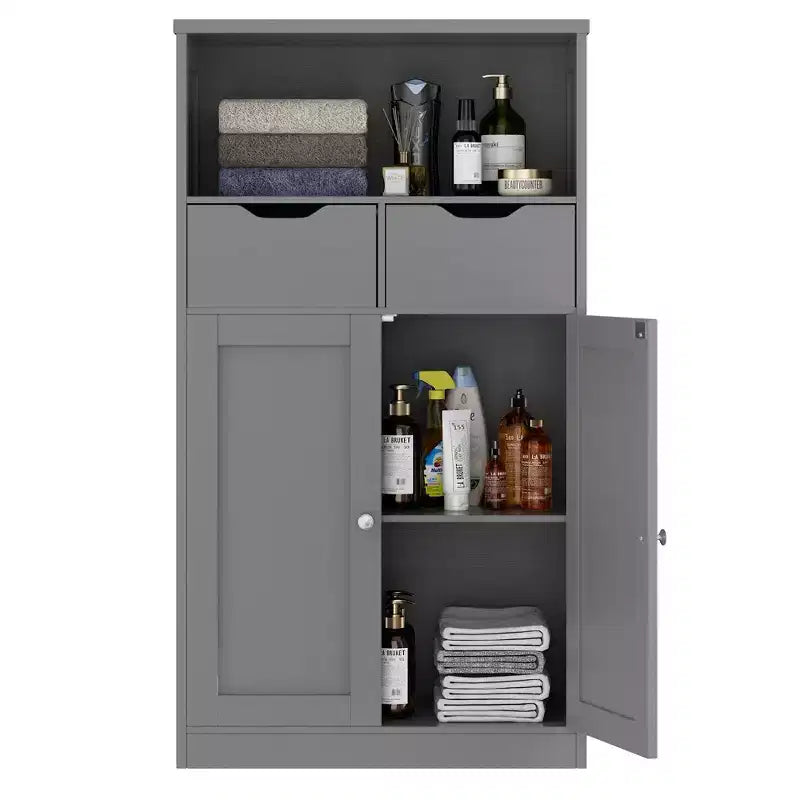 Freestanding Floor Bathroom Storage Cabinet with Doors, Drawers and Adjustable Shelf