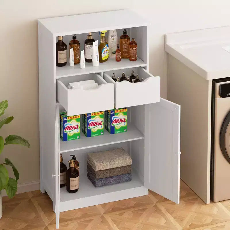 Freestanding Floor Bathroom Storage Cabinet with Doors, Drawers and Adjustable Shelf