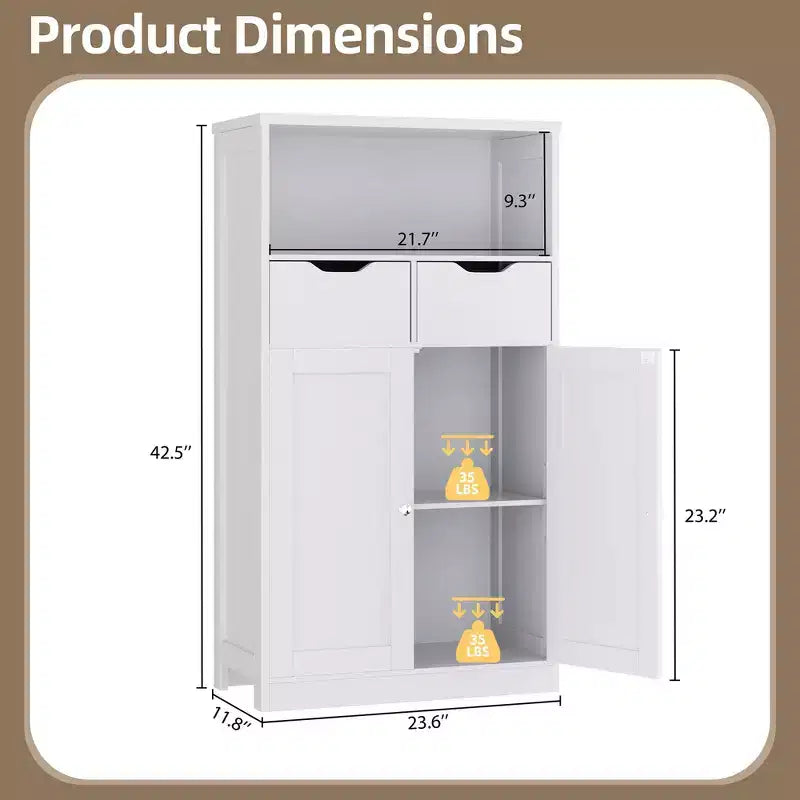 Freestanding Floor Bathroom Storage Cabinet with Doors, Drawers and Adjustable Shelf