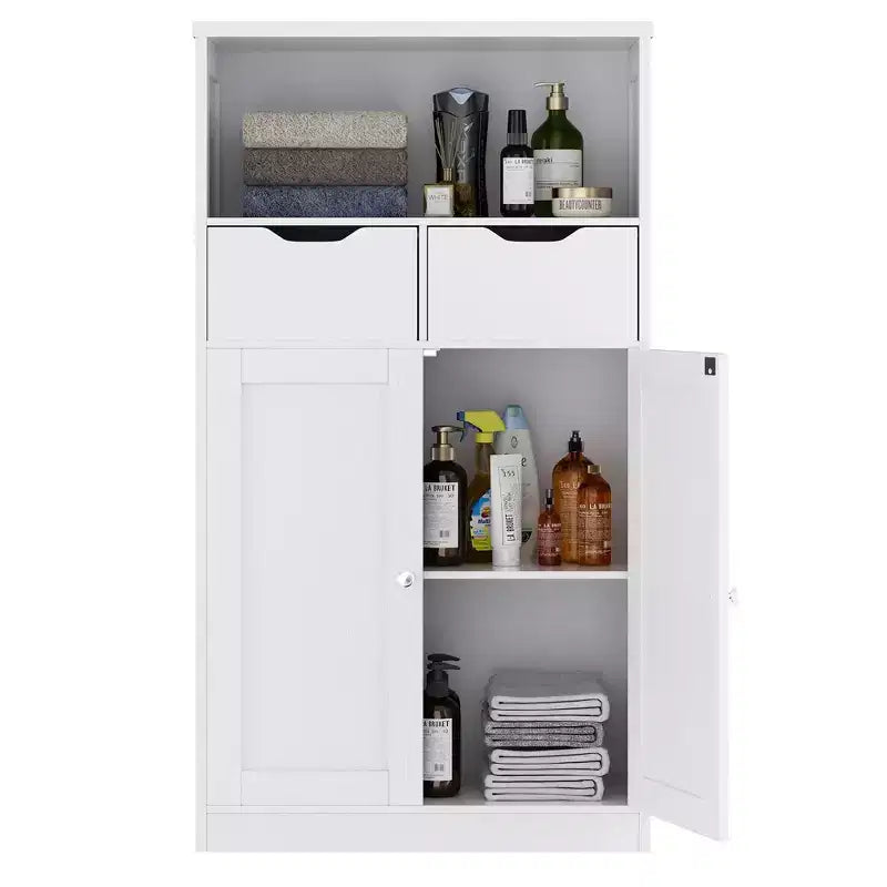 Freestanding Floor Bathroom Storage Cabinet with Doors, Drawers and Adjustable Shelf