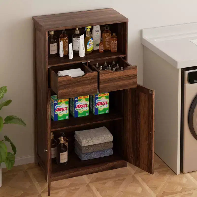 Freestanding Floor Bathroom Storage Cabinet with Doors, Drawers and Adjustable Shelf