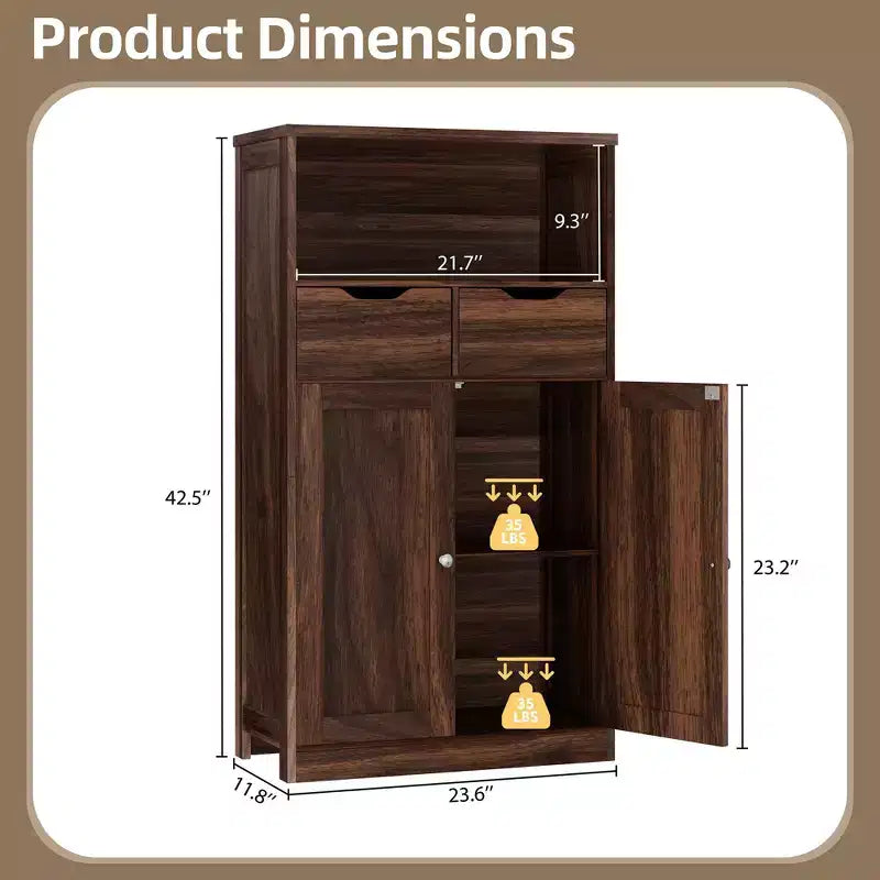 Freestanding Floor Bathroom Storage Cabinet with Doors, Drawers and Adjustable Shelf