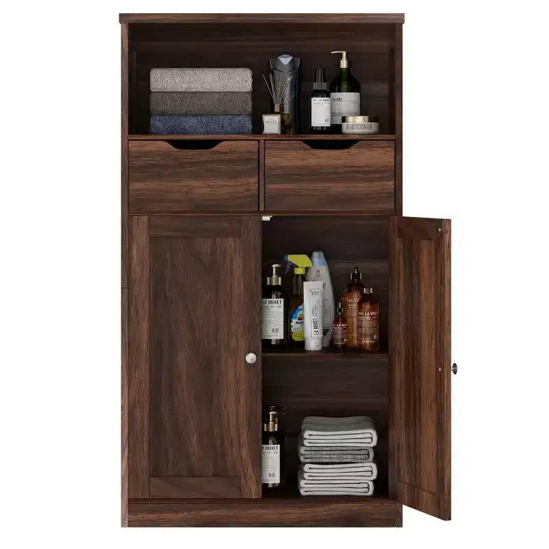 Freestanding Floor Bathroom Storage Cabinet with Doors, Drawers and Adjustable Shelf