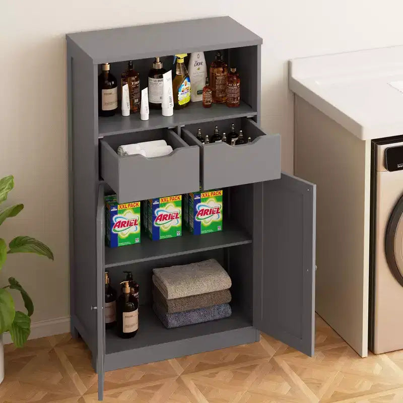 Freestanding Floor Bathroom Storage Cabinet with Doors, Drawers and Adjustable Shelf