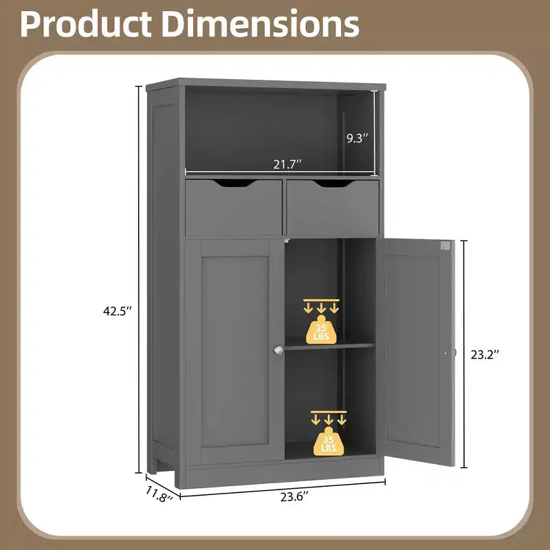 Freestanding Floor Bathroom Storage Cabinet with Doors, Drawers and Adjustable Shelf