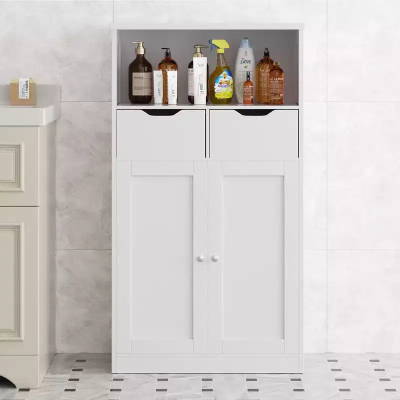 Freestanding Floor Bathroom Storage Cabinet with Doors, Drawers and Adjustable Shelf