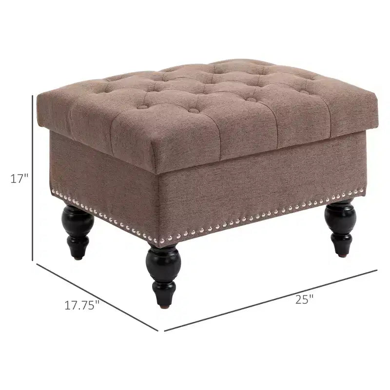 Ottoman with Storage for Living Room, 25 Storage Ottoman with Removable Lid, Button-Tufted Fabric Bench for Footrest and Seat with Wood Legs