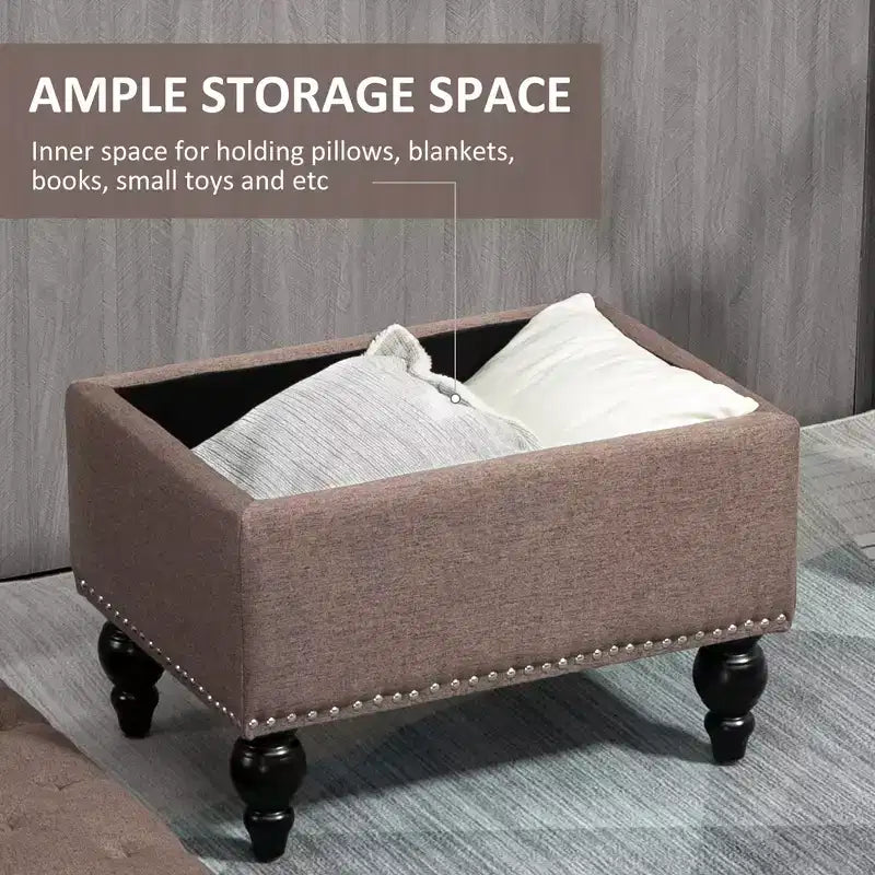 Ottoman with Storage for Living Room, 25 Storage Ottoman with Removable Lid, Button-Tufted Fabric Bench for Footrest and Seat with Wood Legs