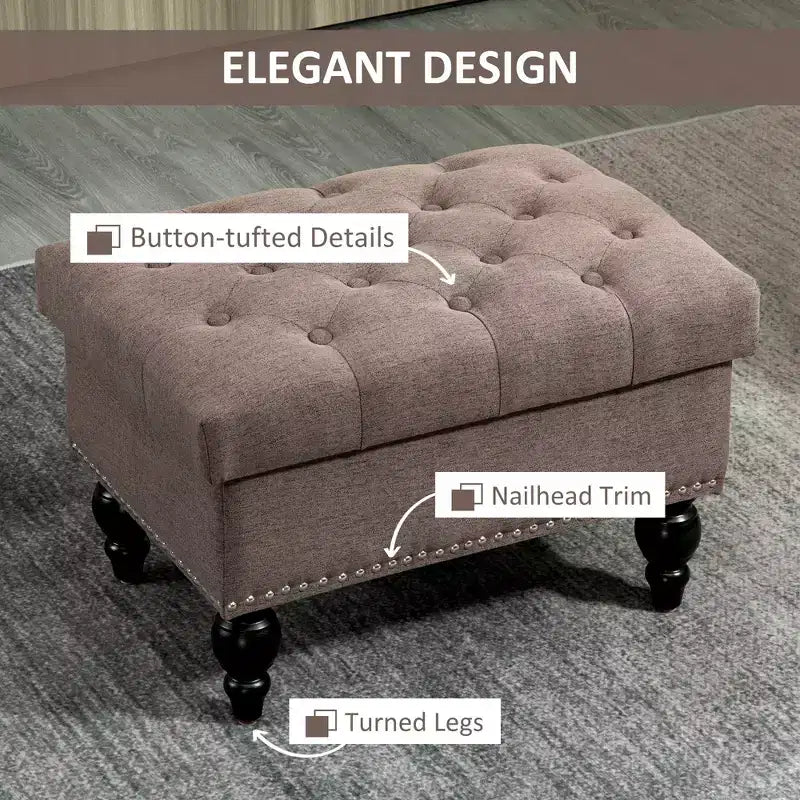 Ottoman with Storage for Living Room, 25 Storage Ottoman with Removable Lid, Button-Tufted Fabric Bench for Footrest and Seat with Wood Legs