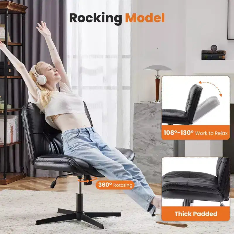 Chaise Criss-Cross moderne, sans accoudoirs avec assise extra large, pivotante et réglable en hauteur pour bureau et salle de lecture