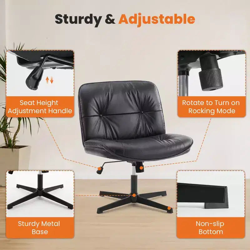 Chaise Criss-Cross moderne, sans accoudoirs avec assise extra large, pivotante et réglable en hauteur pour bureau et salle de lecture