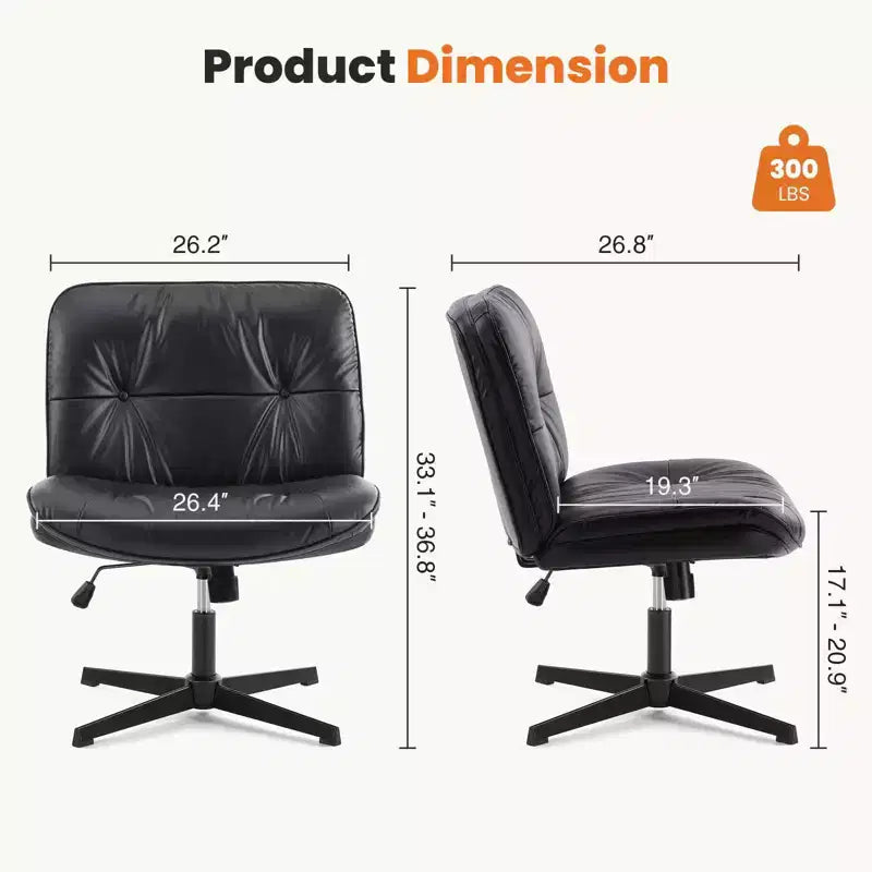Chaise Criss-Cross moderne, sans accoudoirs avec assise extra large, pivotante et réglable en hauteur pour bureau et salle de lecture