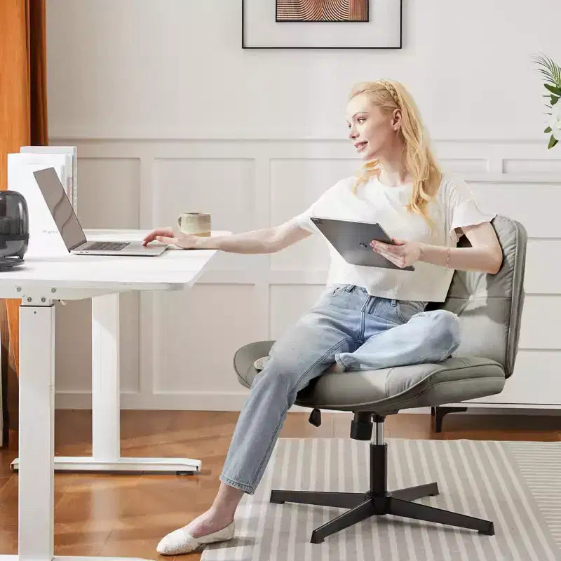 Chaise Criss-Cross moderne, sans accoudoirs avec assise extra large, pivotante et réglable en hauteur pour bureau et salle de lecture