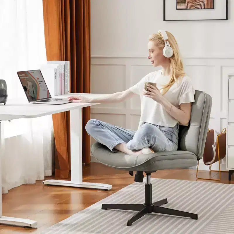 Chaise Criss-Cross moderne, sans accoudoirs avec assise extra large, pivotante et réglable en hauteur pour bureau et salle de lecture