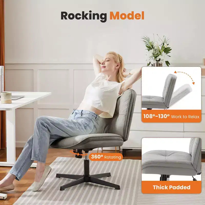 Chaise Criss-Cross moderne, sans accoudoirs avec assise extra large, pivotante et réglable en hauteur pour bureau et salle de lecture