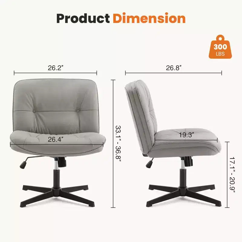 Chaise Criss-Cross moderne, sans accoudoirs avec assise extra large, pivotante et réglable en hauteur pour bureau et salle de lecture