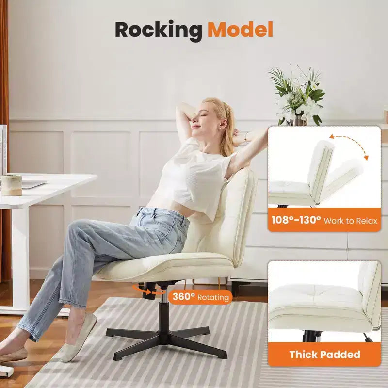 Chaise Criss-Cross moderne, sans accoudoirs avec assise extra large, pivotante et réglable en hauteur pour bureau et salle de lecture