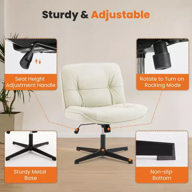 Chaise Criss-Cross moderne, sans accoudoirs avec assise extra large, pivotante et réglable en hauteur pour bureau et salle de lecture