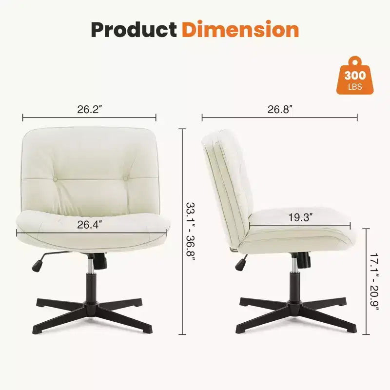 Chaise Criss-Cross moderne, sans accoudoirs avec assise extra large, pivotante et réglable en hauteur pour bureau et salle de lecture